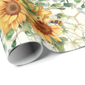 Sonnenblumen und Bienen, die Papier umhüllen Geschenkpapier (Rolleneckpunkt)