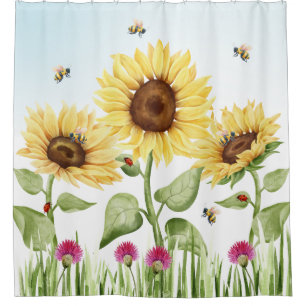 Sonnenblumen und Bienen Duschvorhang