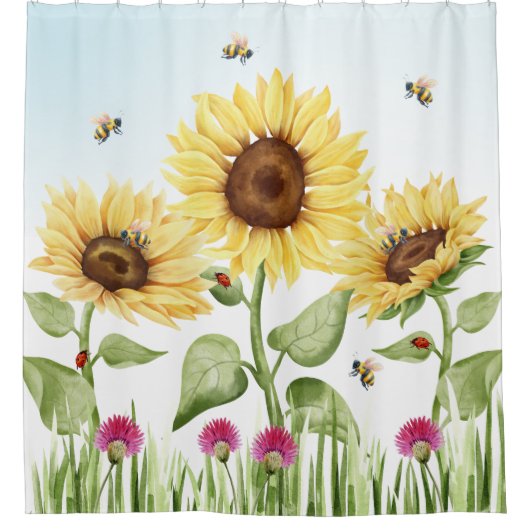 Sonnenblumen und Bienen Duschvorhang (Vorderseite)