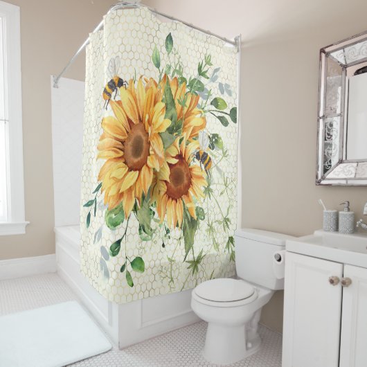 Sonnenblumen und Bienen Duschvorhang (Beispiel)