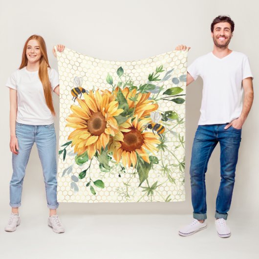 Sonnenblumen und Bienen Fleecedecke (Beispiel)