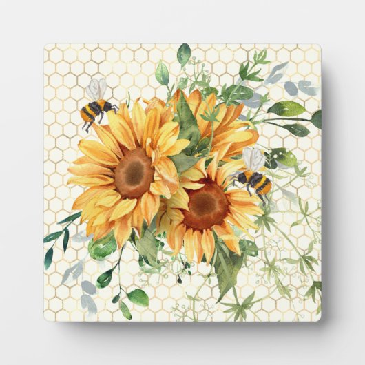 Sonnenblumen und Bienen Fotoplatte (Vorderseite)