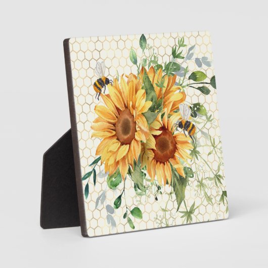 Sonnenblumen und Bienen Fotoplatte (Vorderseite)