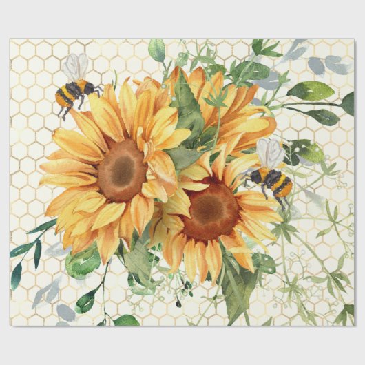 Sonnenblumen und Bienen Geschenkpapier (Flach)