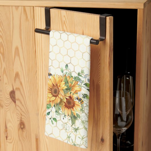 Sonnenblumen und Bienen Geschirrtuch (Drittel gefaltet)