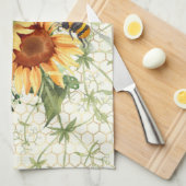 Sonnenblumen und Bienen Geschirrtuch (Viertel Falte)