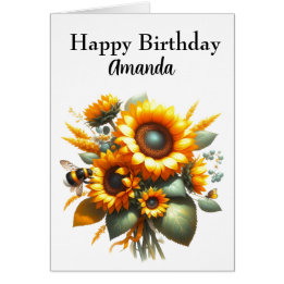 Sonnenblumen und Bienen Happy Birthday Card