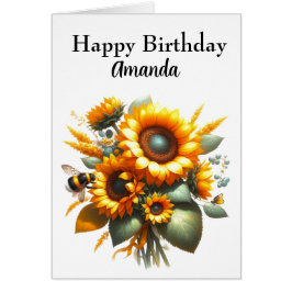 Sonnenblumen und Bienen Happy Birthday Card