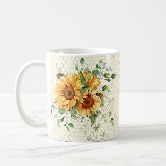 Sonnenblumen und Bienen Kaffeetasse (Links)
