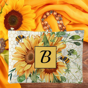 Sonnenblumen und Bienen Monogramm Zubehörtasche