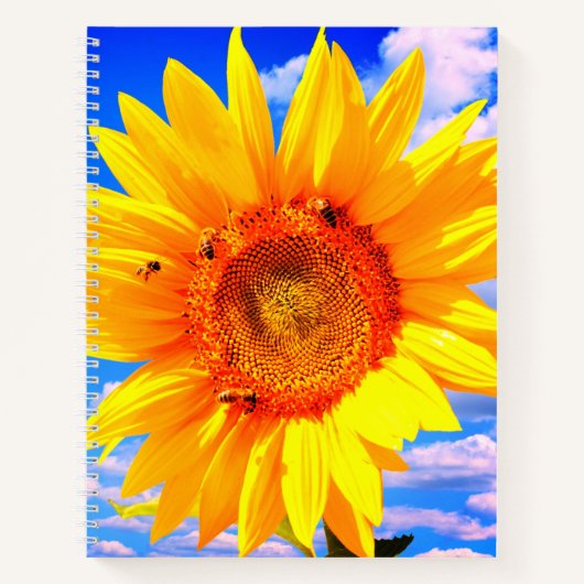Sonnenblumen und Bienen-Notebook Notizblock (Vorderseite)