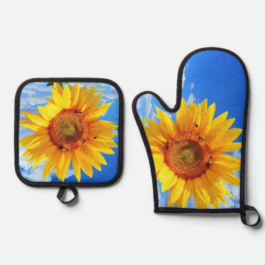 Sonnenblumen und Bienen Oven Mitt & Pot Holding Se Ofenhandschuh & Topflappen-Set (Vorderseite)