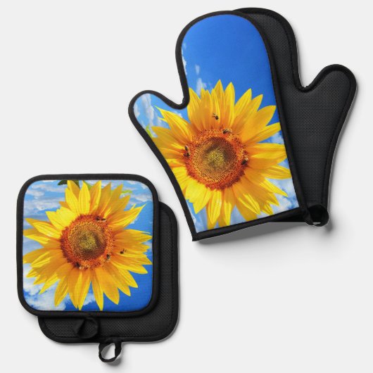 Sonnenblumen und Bienen Oven Mitt & Pot Holding Se Ofenhandschuh & Topflappen-Set (Vorderseite/Rückseite)