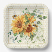 Sonnenblumen und Bienen Pappteller (Vorderseite)