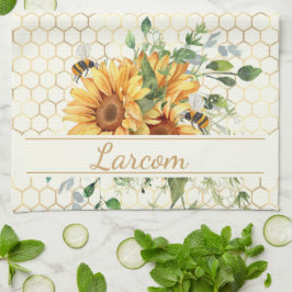 Sonnenblumen und Bienen personalisiert Geschirrtuch