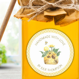 Sonnenblumen und Bienen 🍯 Runder Aufkleber