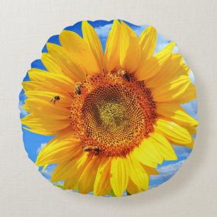 Sonnenblumen und Bienen Rundkissen Rundes Kissen