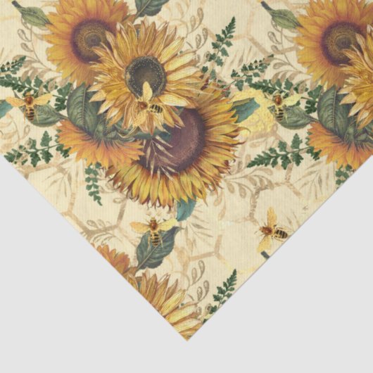 Sonnenblumen und Bienen-Serie Design Drei Seidenpapier (Detail)