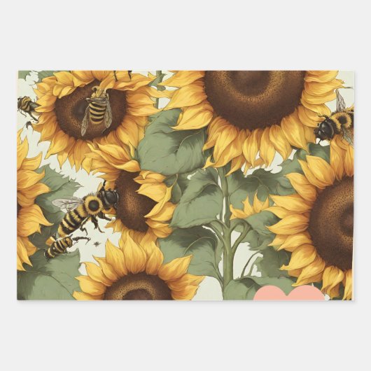 Sonnenblumen und Bienen: Tanz der Natur Geschenkpapier Set (Vorderseite)