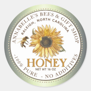 Sonnenblumen und Bienenhonig-Label Grüne Grenze Runder Aufkleber