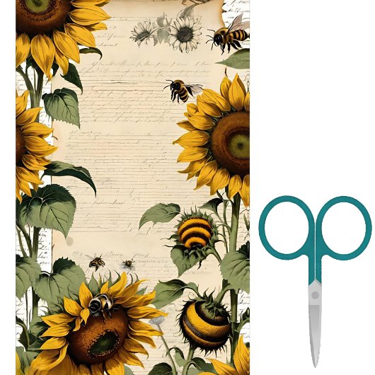 Sonnenblumen und Bienenlinienschrift Seidenpapier