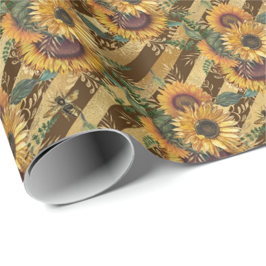 Sonnenblumen und Bienenreihen - Design 12 Geschenkpapier (Rolleneckpunkt)