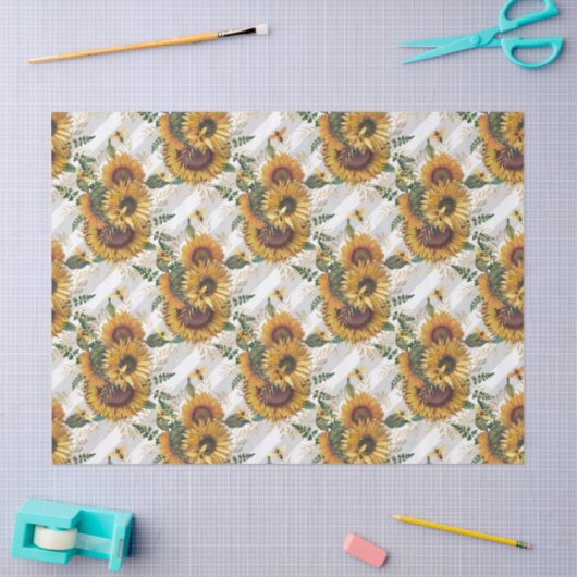 Sonnenblumen und Bienenreihen - Design 12 Seidenpapier (Basteln)