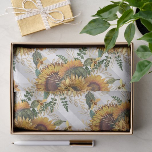 Sonnenblumen und Bienenreihen - Design 12 Seidenpapier (Geschenk)