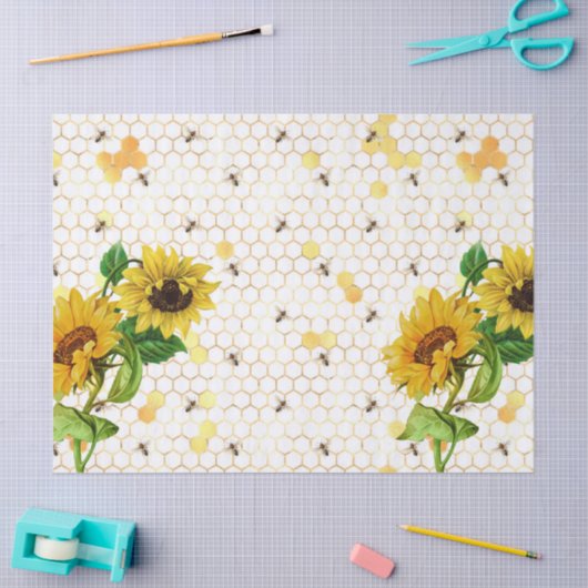 Sonnenblumen und Bienenreihen - Design 8 Seidenpapier (Basteln)