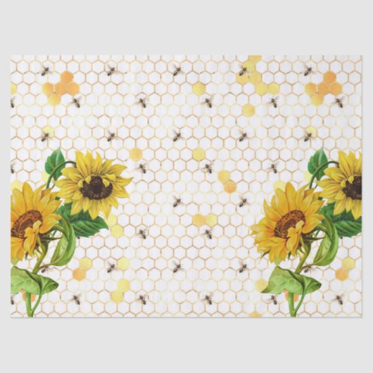 Sonnenblumen und Bienenreihen - Design 8 Seidenpapier (Vorderseite)