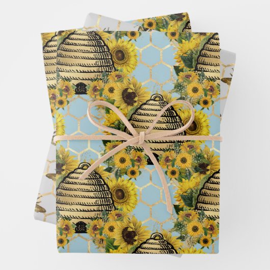 Sonnenblumen und Bienenreihen - Design fünf Geschenkpapier Set (Beispiel)