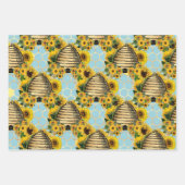 Sonnenblumen und Bienenreihen - Design fünf Geschenkpapier Set (Vorderseite)