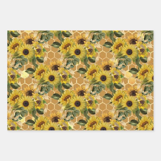 Sonnenblumen und Bienenreihen Design One Geschenkpapier Set (Vorderseite 2)