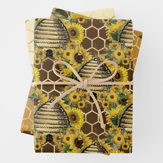 Sonnenblumen und Bienenreihen Design One Geschenkpapier Set (Beispiel)