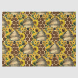 Sonnenblumen und Bienenreihen Design One Seidenpapier