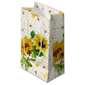 Sonnenblumen und Bienenreihen Design Sechs kleine  Kleine Geschenktüte (Vorderseite Schrägansicht)