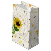 Sonnenblumen und Bienenreihen Design Sechs kleine  Kleine Geschenktüte (Rückseite Schrägansicht)