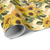 Sonnenblumen und Bienenreihen - Design Sieben Geschenkpapier (Rolleneckpunkt)