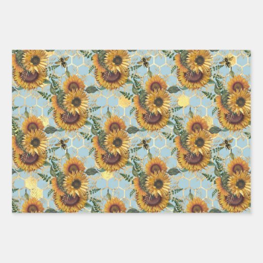 Sonnenblumen und Bienenreihen - Design Vier Geschenkpapier Set (Vorderseite 3)