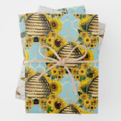 Sonnenblumen und Bienenreihen - Design Vier Geschenkpapier Set (Beispiel)