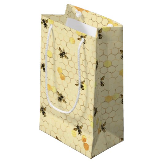Sonnenblumen und Bienenreihen Design Vier kleine G Kleine Geschenktüte (Vorderseite Schrägansicht)