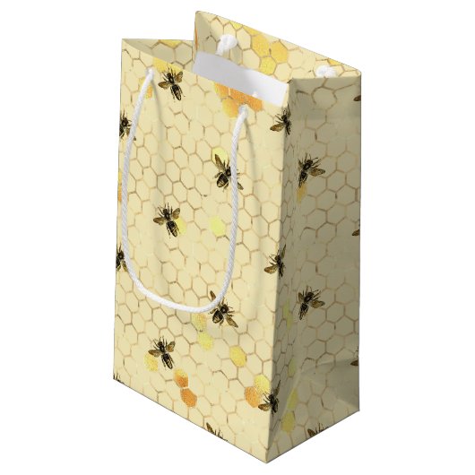 Sonnenblumen und Bienenreihen Design Vier kleine G Kleine Geschenktüte (Rückseite Schrägansicht)