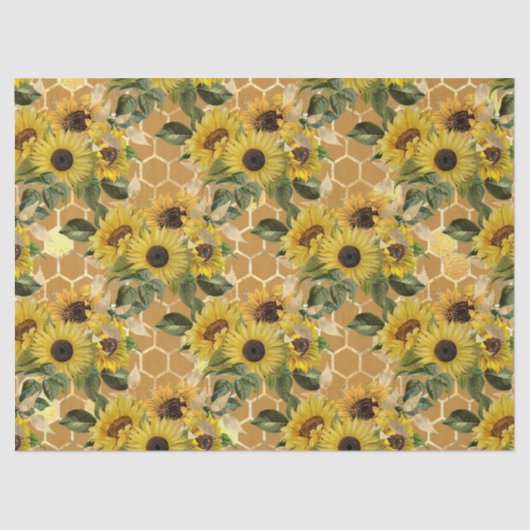 Sonnenblumen und Bienenreihen - Design zwei Seidenpapier (Vorderseite)
