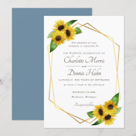 Sonnenblumen und blaue Hochzeitseinladung Einladung