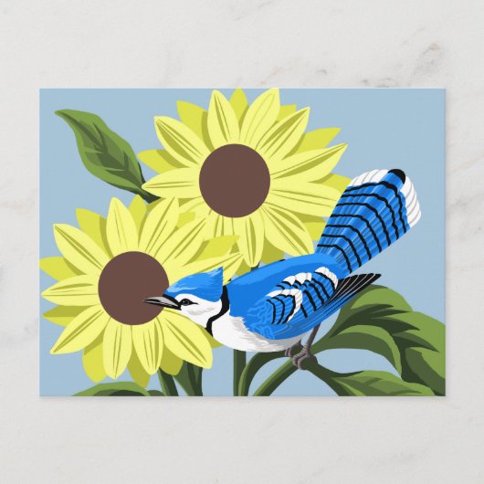 Sonnenblumen und blaue Jay Postkarte (Vorderseite)