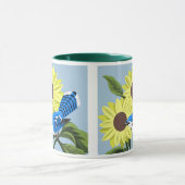 Sonnenblumen und blaue Jay Tasse (Zentrum)