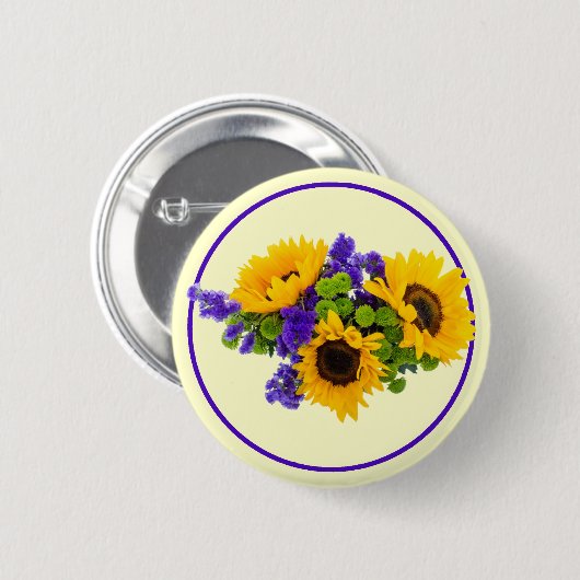 Sonnenblumen und blaue Statice Button (Vorne & Hinten)