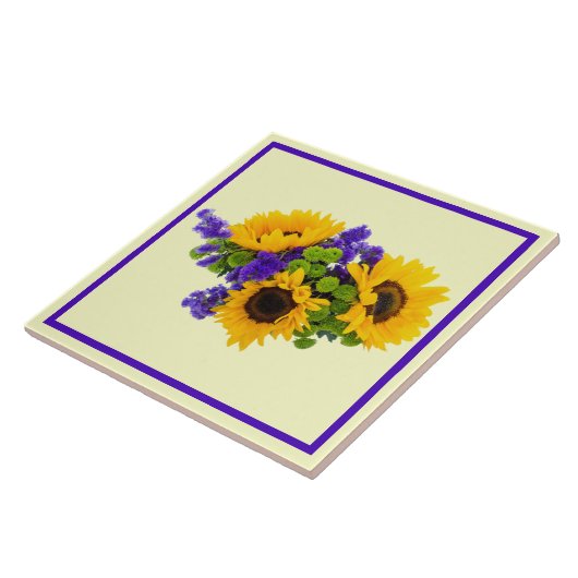 Sonnenblumen und blaue Statice Fliese (Seite)