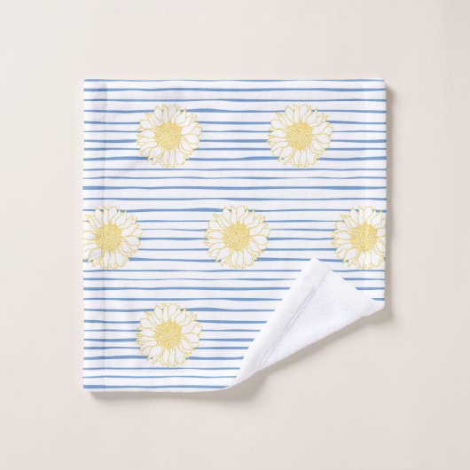 Sonnenblumen und blaue Streifen Badetuch Set (Waschlappen)