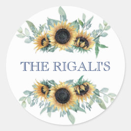 Sonnenblumen und Bläuenblume, botanische Hochzeit Runder Aufkleber